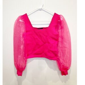 Vibrant Pink Women's Top with Sheer Sleeves